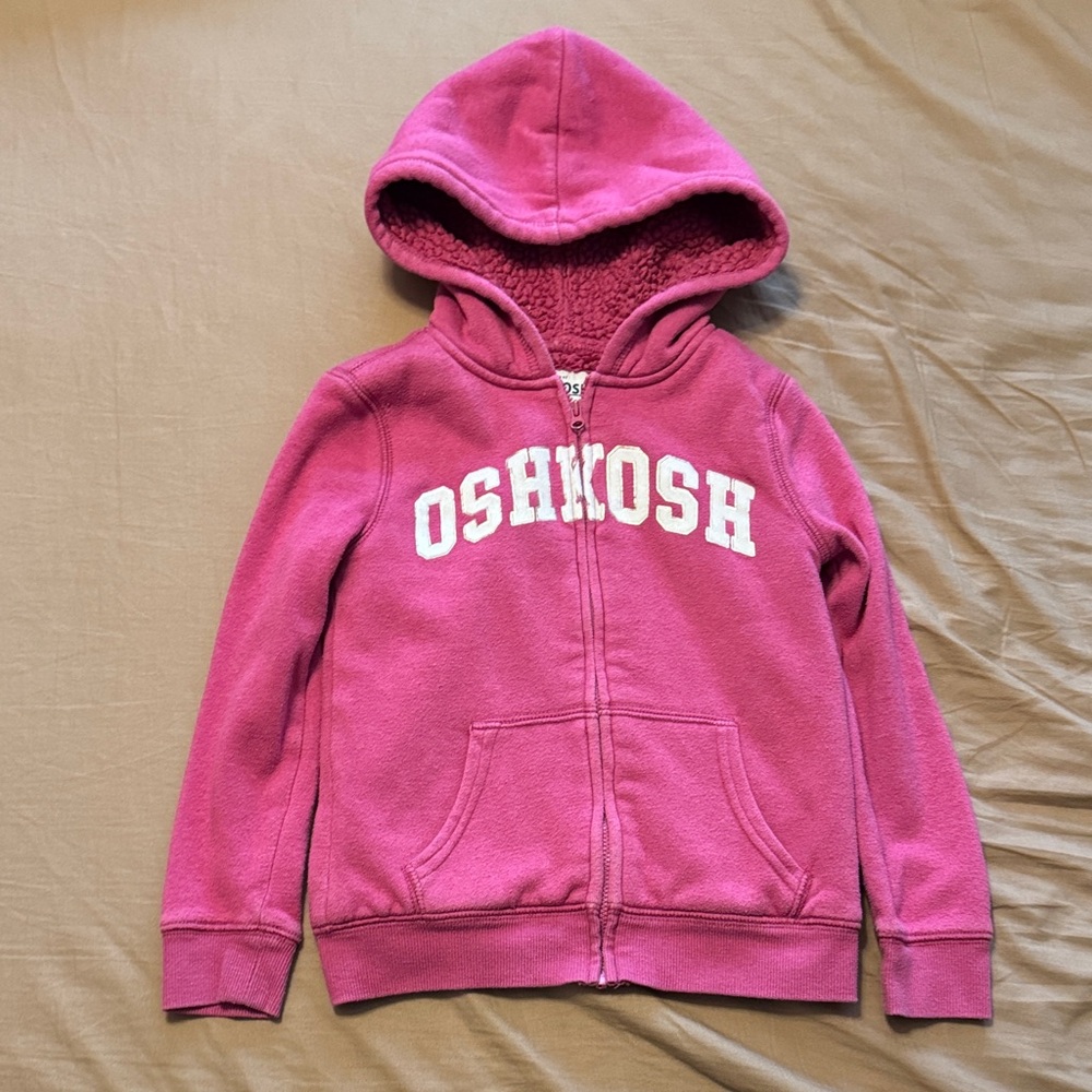 OshKosh B'gosh Pink Hooded Zip Fleece Sweatshirt - Size 6/6X